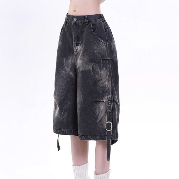 Men's Clothing Large Size Washed Ink Splash Multi Pocket Workwear Jeans For Men And Women Straight Loose Wide Leg Cropped Trousers_mkmklike.com