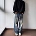 Men's Vintage Washed Blue Jeans – High Street Clean Fit, Straight-Leg With Slight Flare, Retro Distressed Denim (S-XXXL, Mid-Rise, 60% Cotton)_mkmklike.com