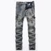 Men's Clothing Slim Fit Stretch Jeans Light Gray Zippered Printed Style Midweight Cotton Skinny Pants Machine Washable_mkmklike.com