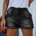 Women's High-Waisted Denim Shorts, Distressed Frayed Hem Raw Edge Shorts, High Stretch Comfort Straight Leg Shorts For Women_mkmklike.com
