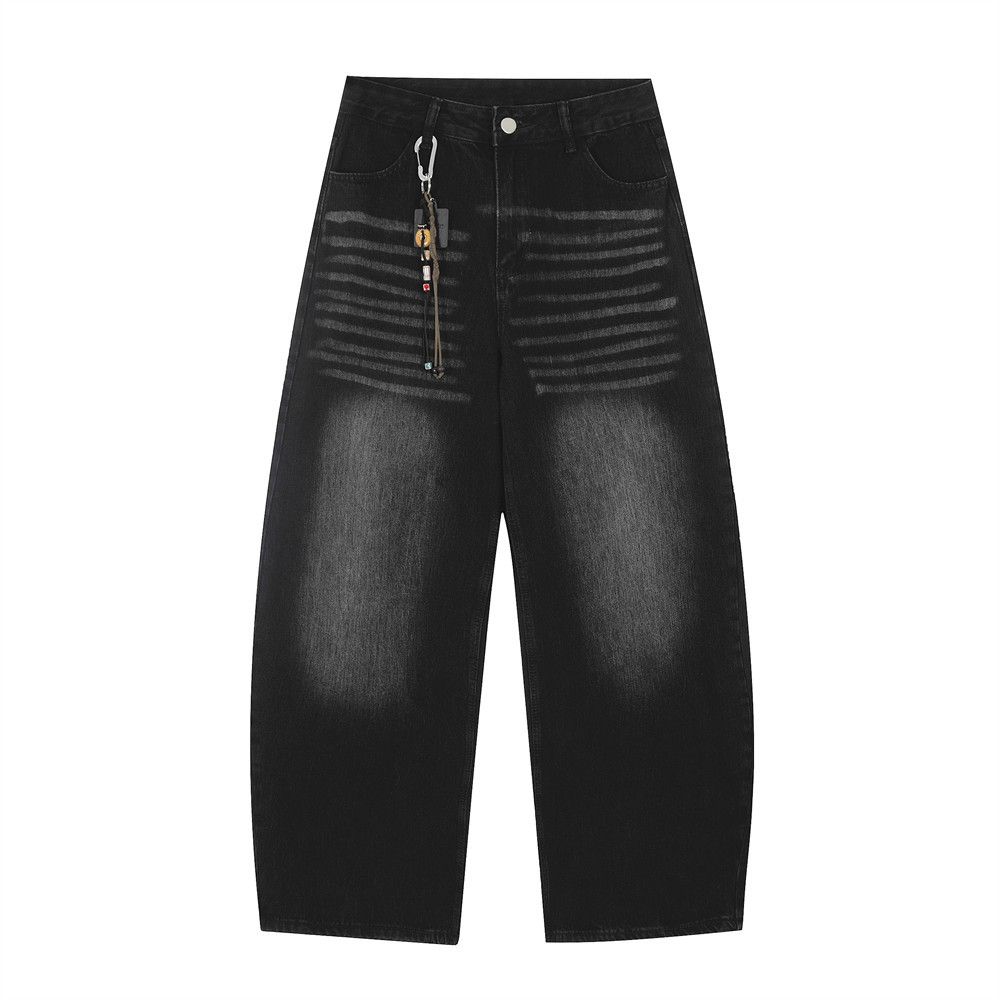 Trendy Embroidered Scimitar Pants Men's Loose Street Style Hip-Hop Washed Versatile Wide-Leg Jeans_mkmklike.com
