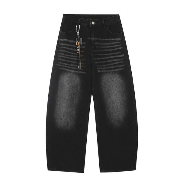 Trendy Embroidered Scimitar Pants Men's Loose Street Style Hip-Hop Washed Versatile Wide-Leg Jeans_mkmklike.com