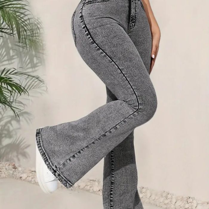 Women's Clothing Low-Rise Flared Jeans - Slim Fit Bootcut Denim Pants In Grey (S-XXL, Stretch Comfort)_mkmklike.com