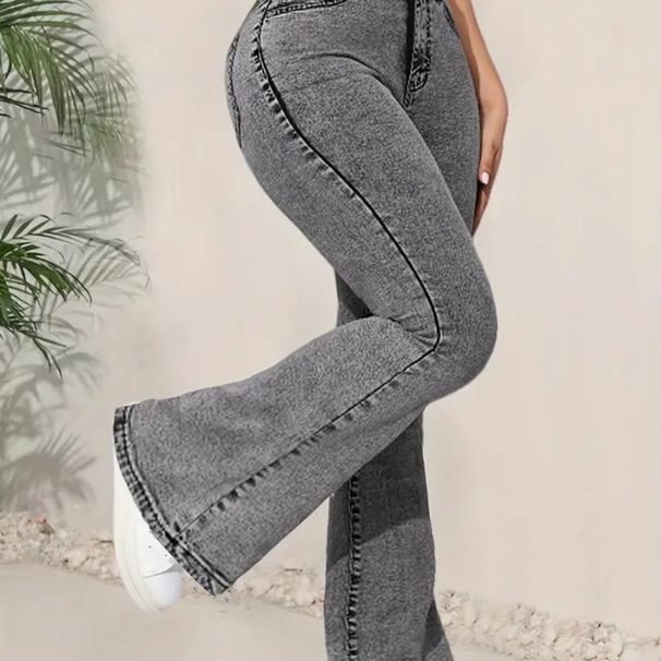 Women's Clothing Low-Rise Flared Jeans - Slim Fit Bootcut Denim Pants In Grey (S-XXL, Stretch Comfort)_mkmklike.com