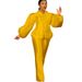Women's Clothing solid color puff sleeve top wide leg trousers two piece suit women's fashion suit_mkmklike.com