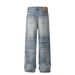 Patterned Texture Button Open Front Jeans For Men American High Street Fashion Brand Straight Long Distressed Wide-Leg_mkmklike.com