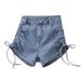 Women's High Waisted Stretch Denim Shorts Drawstring Summer Style Thin Straight Leg Versatile Slimming Wide Leg Hot Pants_mkmklike.com