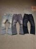 Distressed Embroidered Slim Fit Men's Jeans - Vintage Washed Denim Pants With Handmade Rips Tching, Straight Leg Comfort Stretch For Casual Wear_mkmklike.com