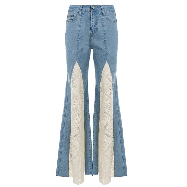 Cross-border Foreign Trade Women's Clothing: Lace Splicing, Color-blocking, Vintage Bell-bottom Pants, Versatile And_mkmklike.com
