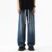 Men's Drawstring Waist Straight Leg Jeans - Relaxed Fit Stretch Denim Pants With Adjustable Ties_mkmklike.com