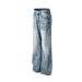 Gradient Washed Denim Men's High Street Trendy Distressed Loose Wide-Leg Lightning Scratch Straight-Leg Pants_mkmklike.com