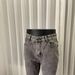 Fit Distressed Hem Flared Jeans In Stonewash Grey - Retro High Street Vibe Unisex Denim Pants With Frayed Details"_mkmklike.com