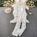 Women's Lace-Trimmed Denim Shirt & High-Waisted Wide-Leg Pants Set – Edgy Streetwear Two-Piece (Black, White, Blue, Rose Pink)_mkmklike.com