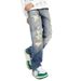 Men's American High Street Style Washed Distressed Patched Jeans Loose Straight Leg Flared Trousers Casual Trendy Midweight Cotton_mkmklike.com
