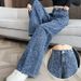 Blue Printed Wide-leg Jeans For Women, 2025 New Model, Ultra-sparkling Design, Chinese Style, Slim-fit Long Pants A8577_mkmklike.com