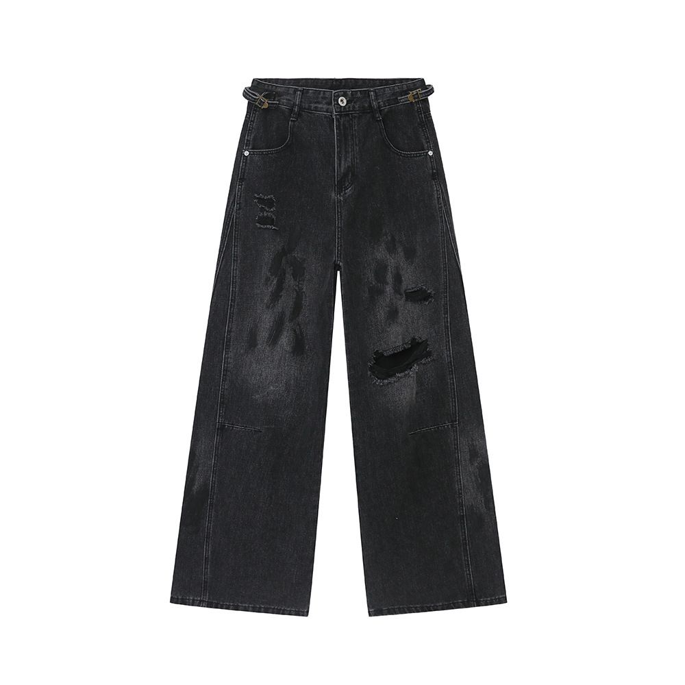 EF JEANS | 2024 New Product, Old, Broken Holes And Dirty Prints On European And American Streets, Straight Tube Loose Mopping Jeans Tide_mkmklike.com