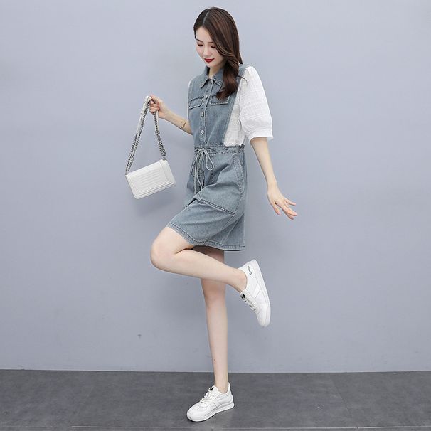 Uniquely Designed Denim Patchwork Casual For Women In Summer, Showing A Slimming Temperament And High-End Exquisite_mkmklike.com