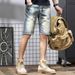 Men's Slim Fit Denim Shorts With Patchwork Design - 5-Inch Inseam Stretch Cotton Summer Casual Shorts, Blue_mkmklike.com