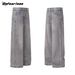 14.2oz Premium Washed Grey Relaxed Wide-Leg Jeans – Vintage High-Waisted Straight & Flared Denim Pants For Men & Women_mkmklike.com