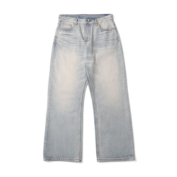 Men's Clothing Menswear | 25AW Kanglong Cream Ice Blue Pleated Washed A Line Straight Wide Leg Light Blue Jeans_mkmklike.com
