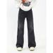 Men's Clothing Retro Cleanfit High Waisted Straight Leg Jeans Heavyweight Washed Black Distressed Trendy Floor Length For Men And Women_mkmklike.com