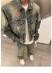 Vintage Washed Denim Jacket Men's Oversized Streetwear Coat Distressed Casual Cotton Blend High Street Fashion_mkmklike.com