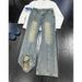 Men's Vintage Washed Denim Pants – Distressed Black & Blue Faded Bell-Bottom Jeans With Cargo Pockets (S-Xxxl)_mkmklike.com