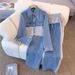 Cowboy Splicing Fashion Casual Set Spring And Autumn New Style Long Sleeve Top+Wide Leg Long Pants Two Piece Set_mkmklike.com