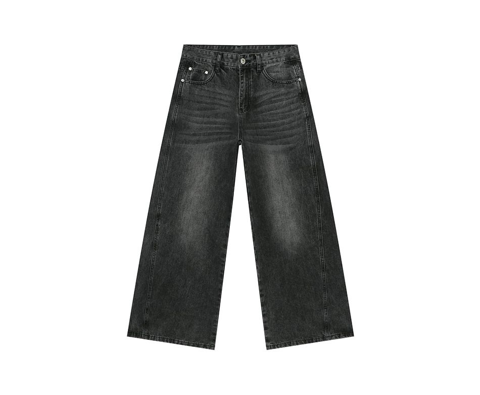 EF JEANS | 2025 Spring New American Casual Daily Black And Grey Wide Leg Mopping Washed Jeans_mkmklike.com