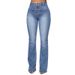 Women's Washed Denim Jeans With Button Pockets Button Detailing Casual Trousers_mkmklike.com