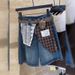 Vintage Lace Plaid Stitching Denim Shorts Women's Summer High Waist Five-point Wide Legs_mkmklike.com