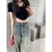 Vintage-style, Long-length, Wide-leg Jeans For Women, Spring/summer, Washed, High-waisted, Straight-cut, Loose-fitting,_mkmklike.com