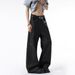 Snake Pattern A-line Jacquard Patchwork Jeans For Men, Trendy American Style Cleanfit, Slightly Flared Loose Wide-leg_mkmklike.com