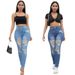 Women's Clothing High-Waisted Ripped Skinny Jeans Regular Fit Solid Color Denim For Spring/Autumn_mkmklike.com