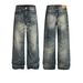 Unisex American Style Washed Retro Cleanfit Jeans Loose Straight Leg High Street Distressed Casual Pants Blue mid Waist Zipper Fly_mkmklike.com