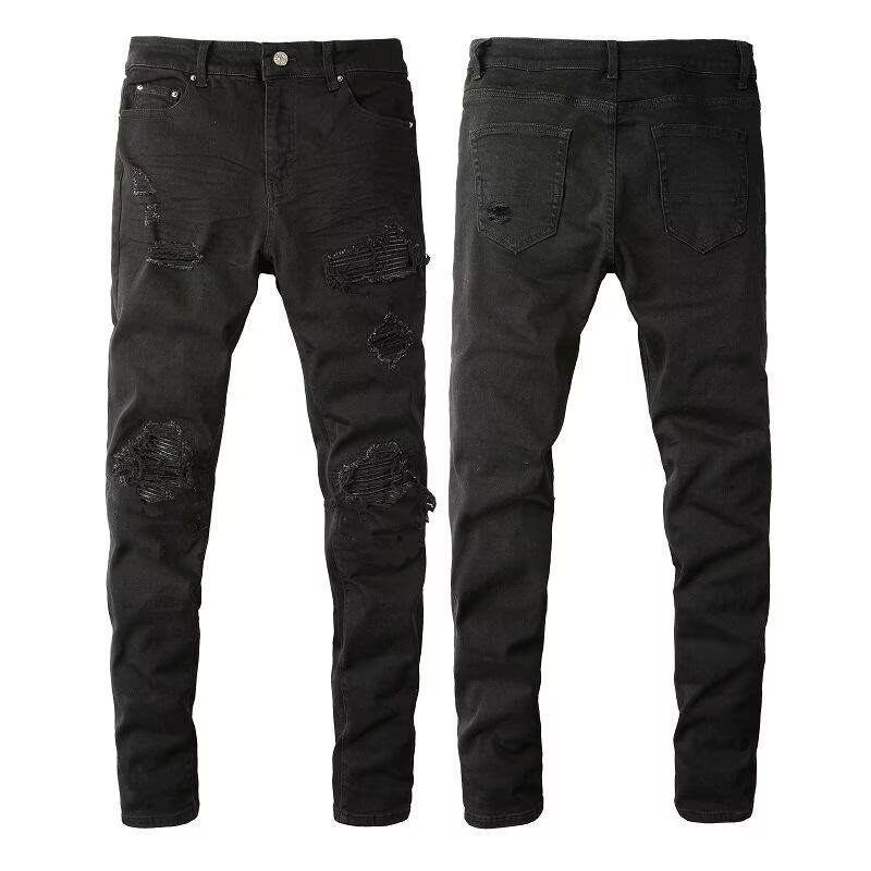 Men's Clothing Fashion Brand Washed Scratched Patches Paint Graffiti Stretch Slim Jeans_mkmklike.com