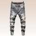 Men's Vintage Distressed Jeans – Slim Fit Straight-Leg Denim With Patchwork & Embroidery_mkmklike.com