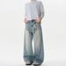 Unisex Vintage Washed Distressed Jeans – Cleanfit Slimming Wide Leg, Retro Straight Cut For Men & Women_mkmklike.com