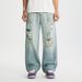 Men's Clothing Men's Ice Silk Ripped Jeans - Summer Breathable Straight Leg Pants, American Style Loose Fit Lyocell Wide Leg Trousers (Light Blue)_mkmklike.com