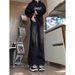 2025 Summer Black Gray Pleated Curved Knife Jeans Men's Style American Vibe Tall Straight Leg Slightly Flared Pants_mkmklike.com