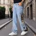 Men's Distressed Denim Jeans - High Street Fashion Ripped Jeans With Embroidery & Frayed Hem For Casual Streetwear_mkmklike.com