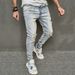 Men's 2024 NEW vintage ripped jeans slim stretch trend personality pants and trousers_mkmklike.com