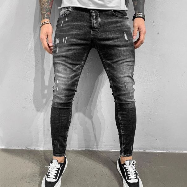 Men's Clothing Distressed Trendy Gray Slim Fit Jeans Men's Slim Fit Distressed Grey Jeans - Stretch Denim Skinny Jeans For Men With Ripped Details_mkmklike.com