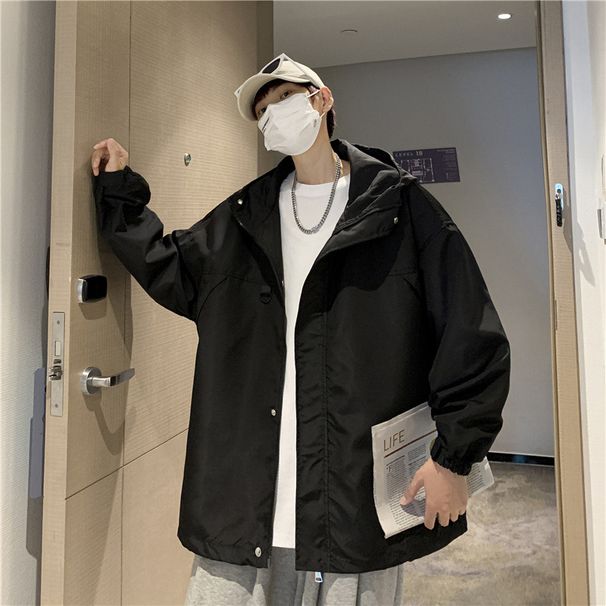 Men's Baseball Spring Autumn Japanese Retro Trendy BF Casual Loose Solid Color Versatile Hooded Jacket Cardigan_mkmklike.com