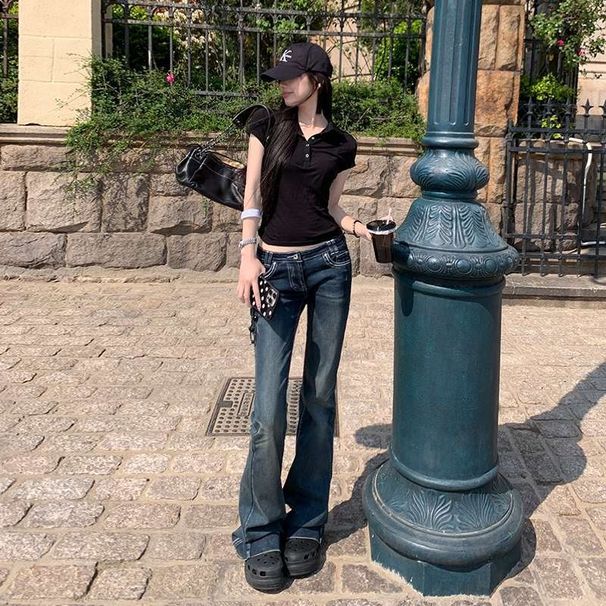 Wholesale And Dropshipping Fashionable Ouni Beautiful Slim-fit Ultra-low-waist American-style Flared Jeans For Women_mkmklike.com