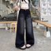 American Style Black Gray Straight Jeans For Women, Autumn Winter New High Waist Loose Slimming Fashion Wide Leg_mkmklike.com