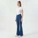 Cross-waist Knitted Flared Jeans Women, High-waisted, Slimming, Stretchy, Fitted, With A Nice Drape, Fashionable Long_mkmklike.com
