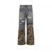 "Men's Urban Camo Distressed Jeans – Heavy Duty Washed Denim, Ripped Straight-Leg, Retro Streetwear, Comfort Fit (M-3XL)"_mkmklike.com