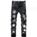 Men's Clothing Slim Stretch Black Men's Jeans Cotton Midweight Skinny Pants With Embroidered Leather Label Hole Star Shaped Fashion_mkmklike.com