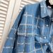 Women's Clothing design heavy diamond plaid denim shirt top loose hot diamond casual jeans suit_mkmklike.com